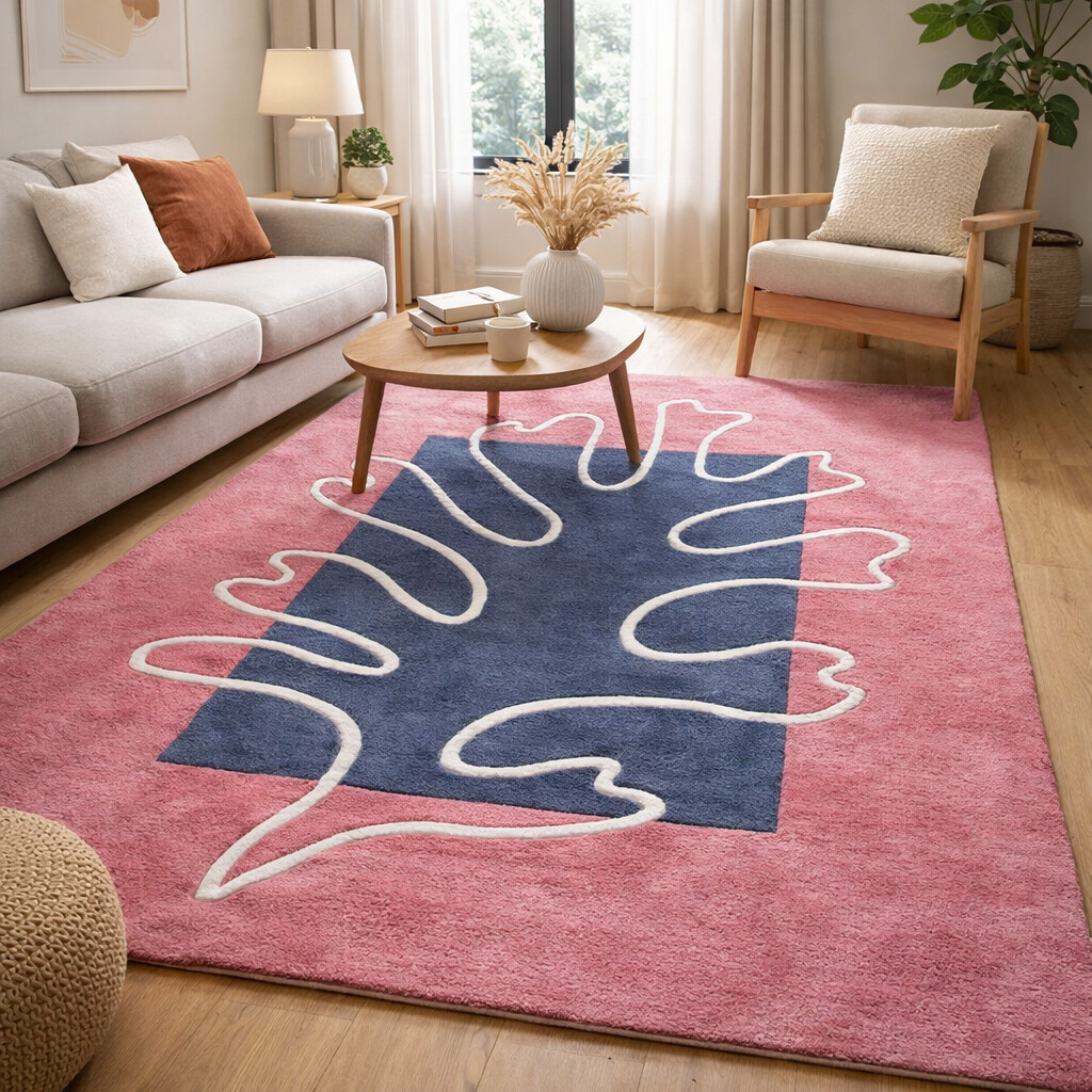 Hand Tufted Pink Blue Rug 4x6 5x7 5x8 6x8 Wool Area Rug Living Room Bedroom