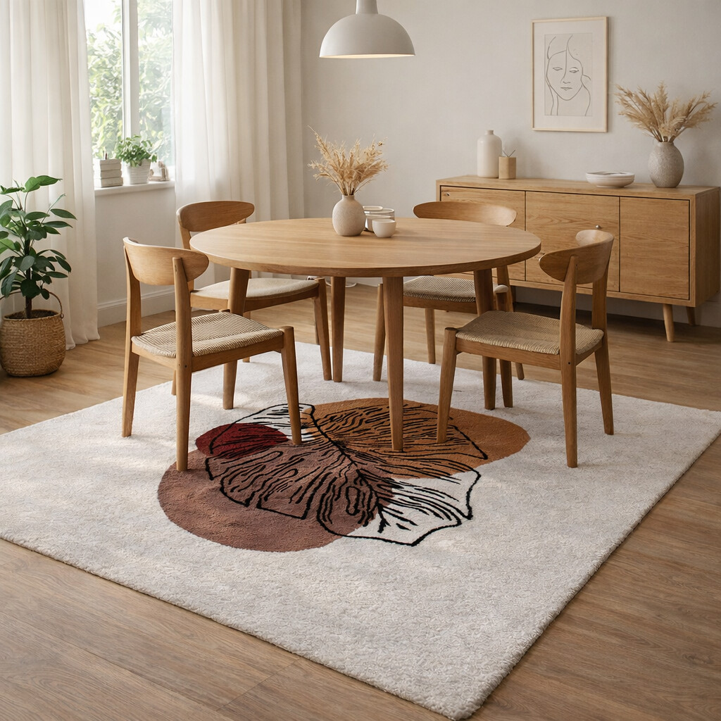 Hand Tufted Rug Abstract Leaf Design