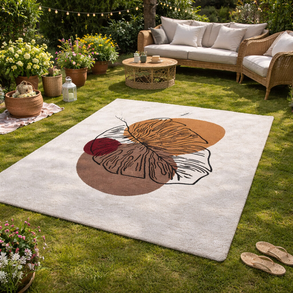 Hand Tufted Rug Abstract Leaf Design