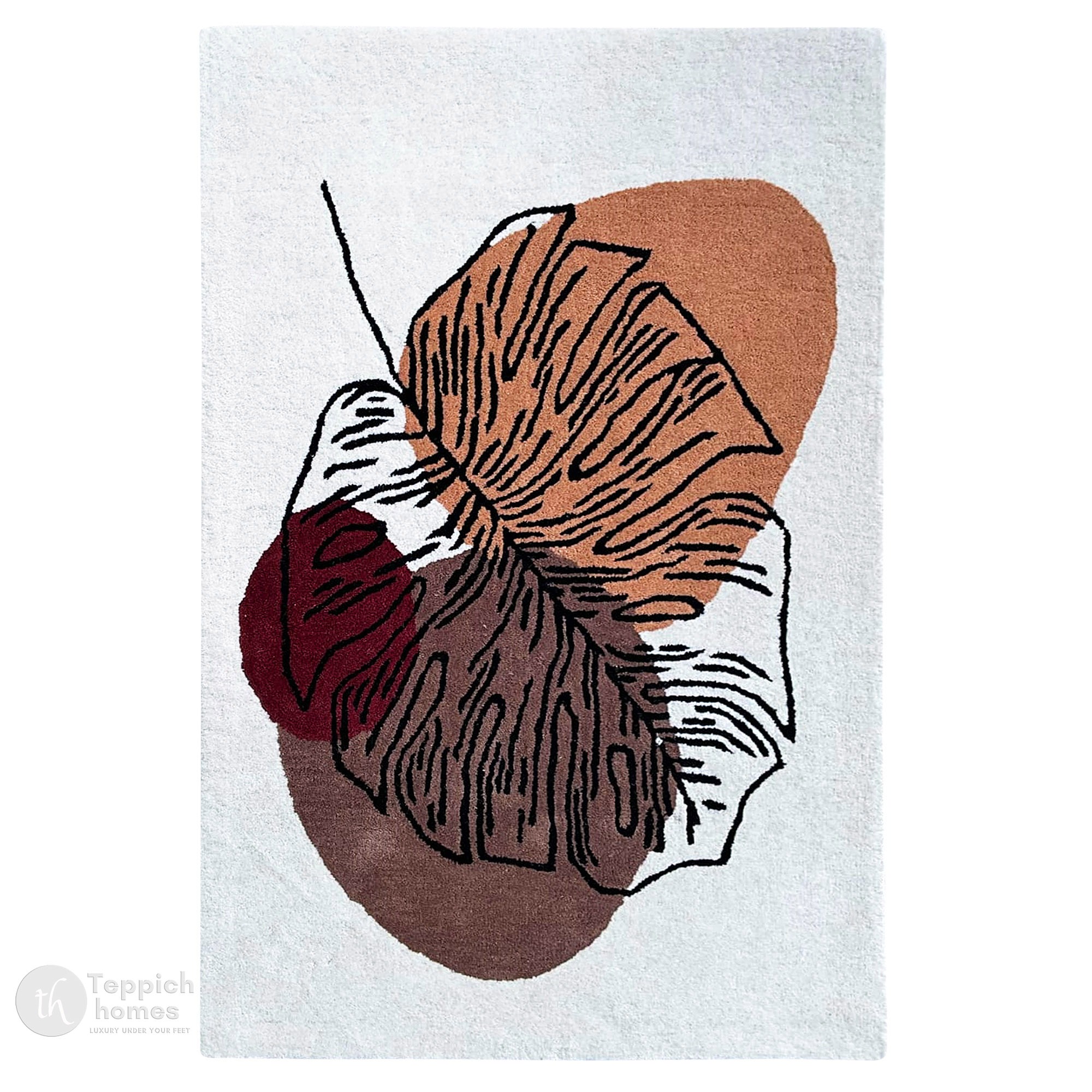 Hand Tufted Rug Abstract Leaf Design