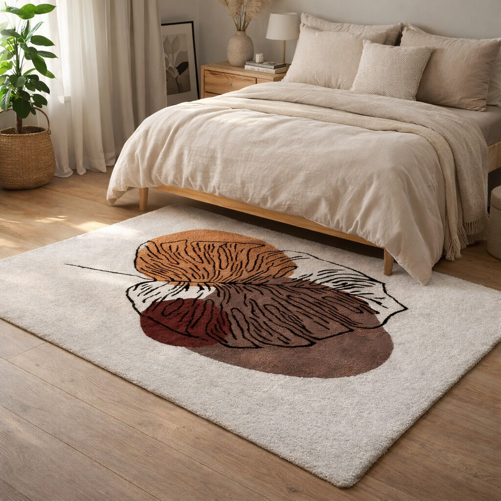 Hand Tufted Rug Abstract Leaf Design