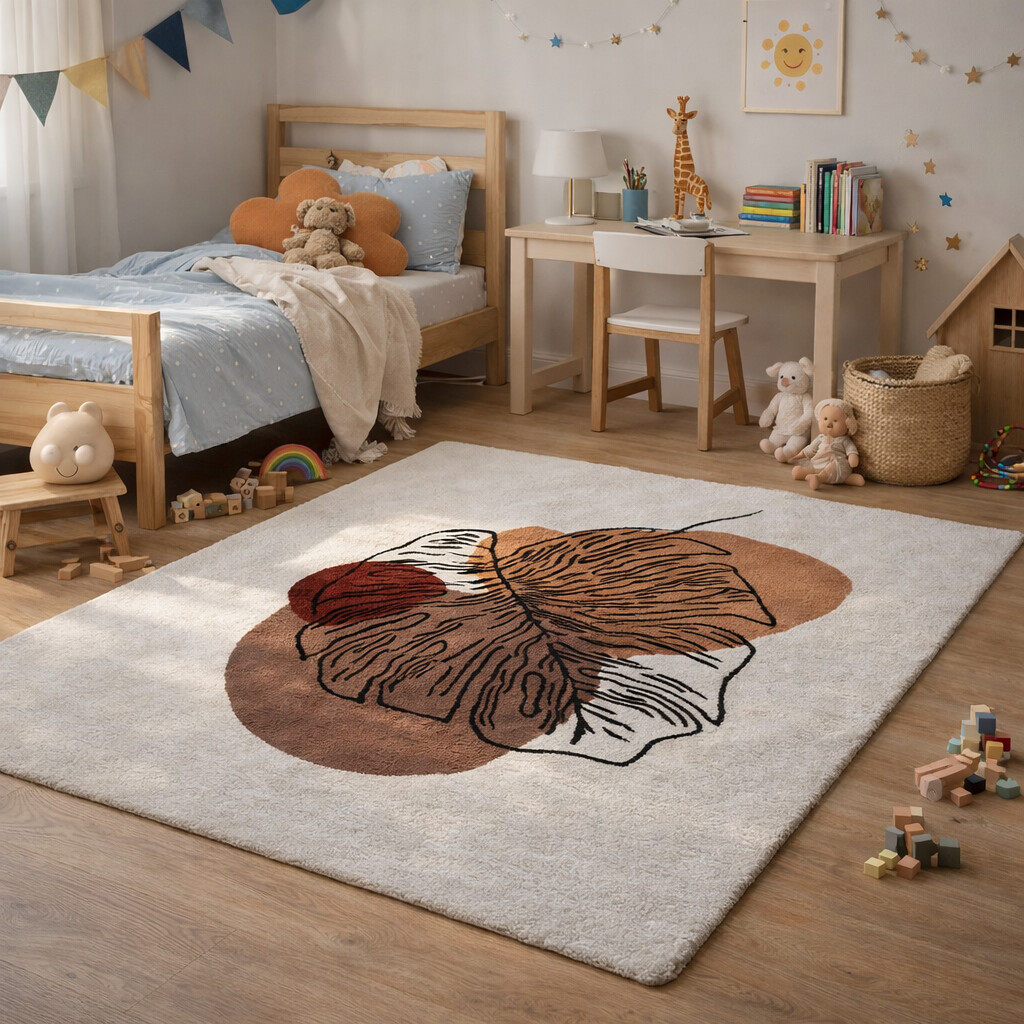 Hand Tufted Rug Abstract Leaf Design