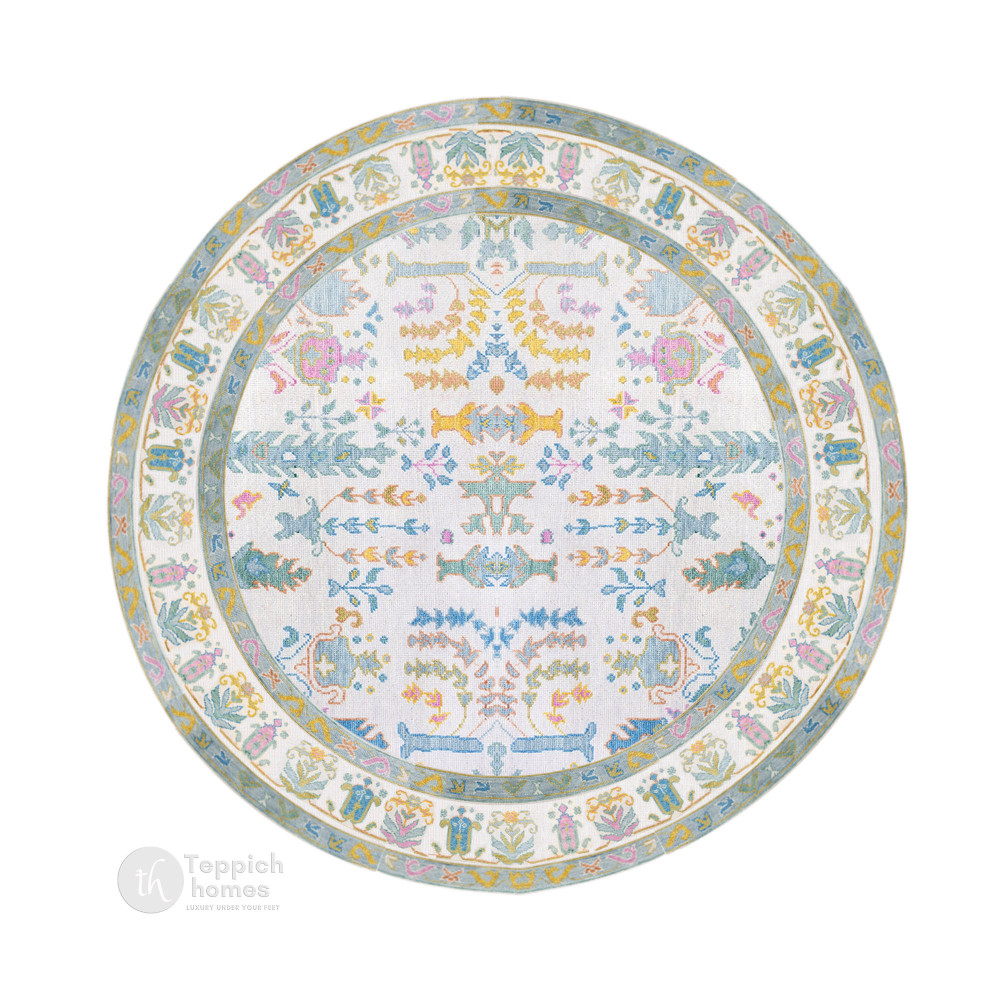 Image of Hand Knitted Oushak Knotted Rugs, Round Woolen Area Carpet for Living Room and Bedroom 8x8, 9x9, 10x10, 11x11