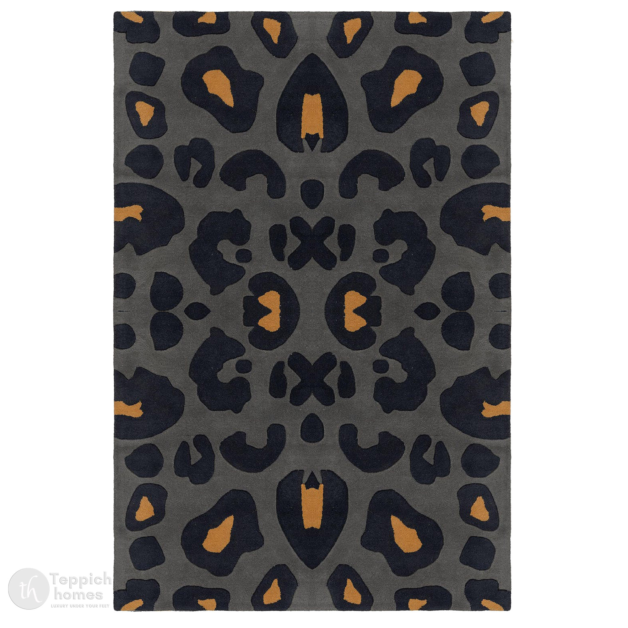 Hand Tufted Leopard Black  Gold Wool Rug Rectangle 5x6 5x8 8x11 11x13 Hallway Living Room Bedroom Dining Room