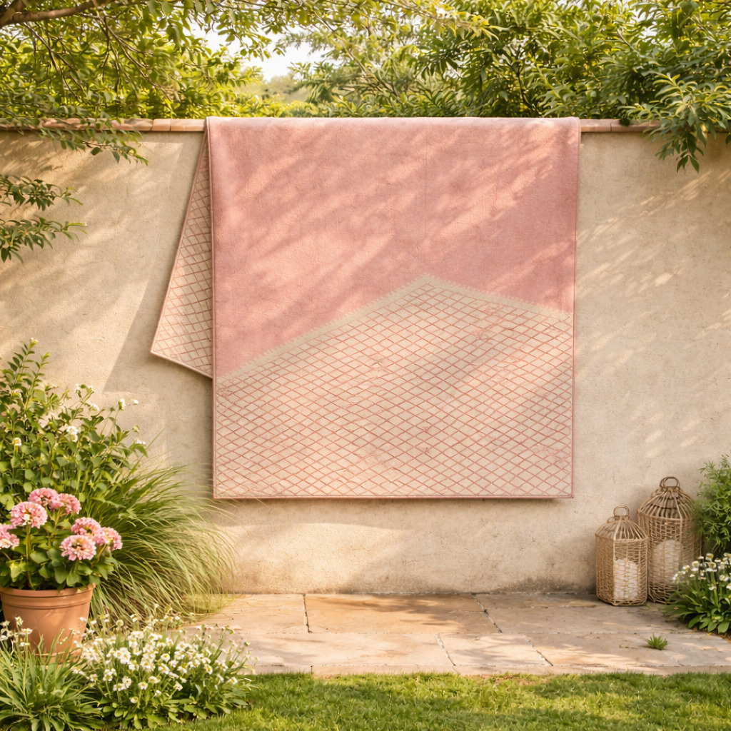 Half-Grid Lines Pink Hand-Tufted Area Rug for Living and Dining Room