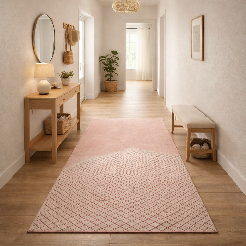 Half-Grid Lines Pink Hand-Tufted Area Rug for Living and Dining Room
