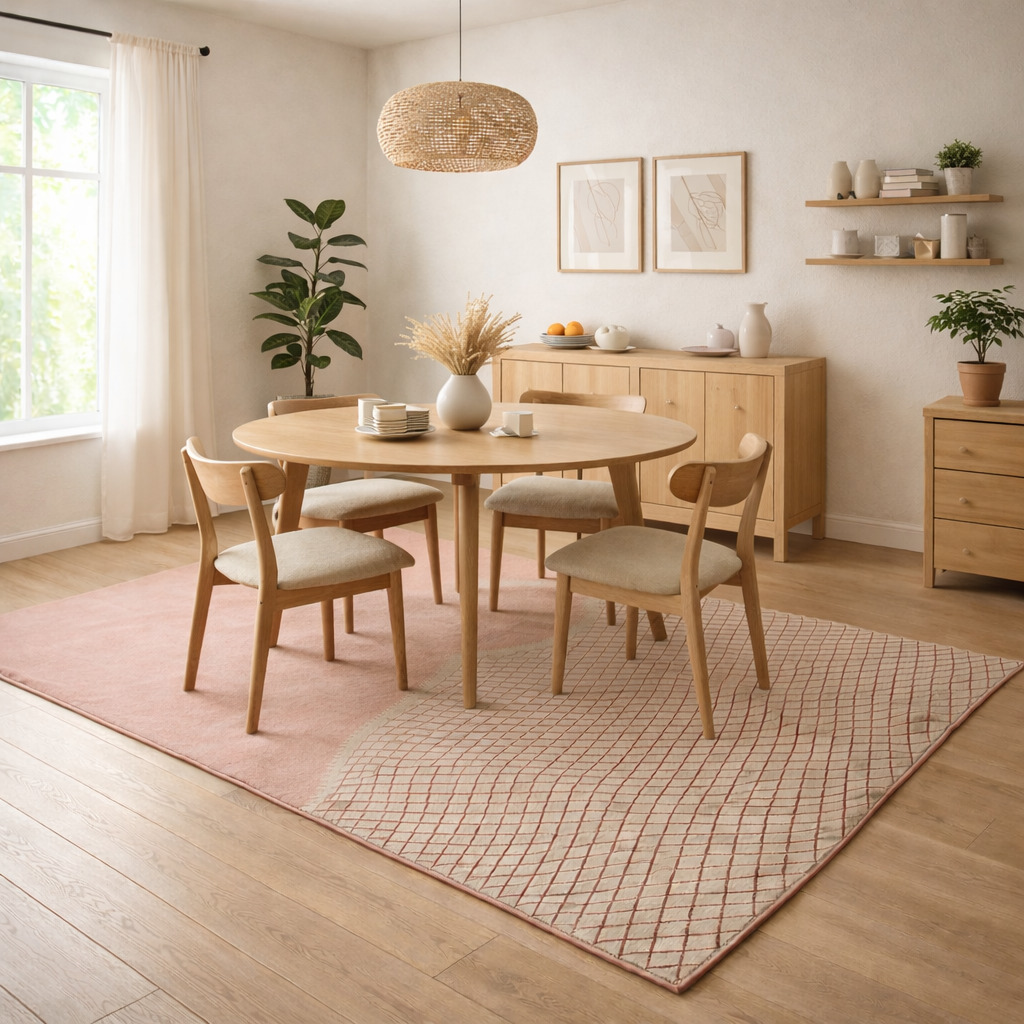 Half-Grid Lines Pink Hand-Tufted Area Rug for Living and Dining Room