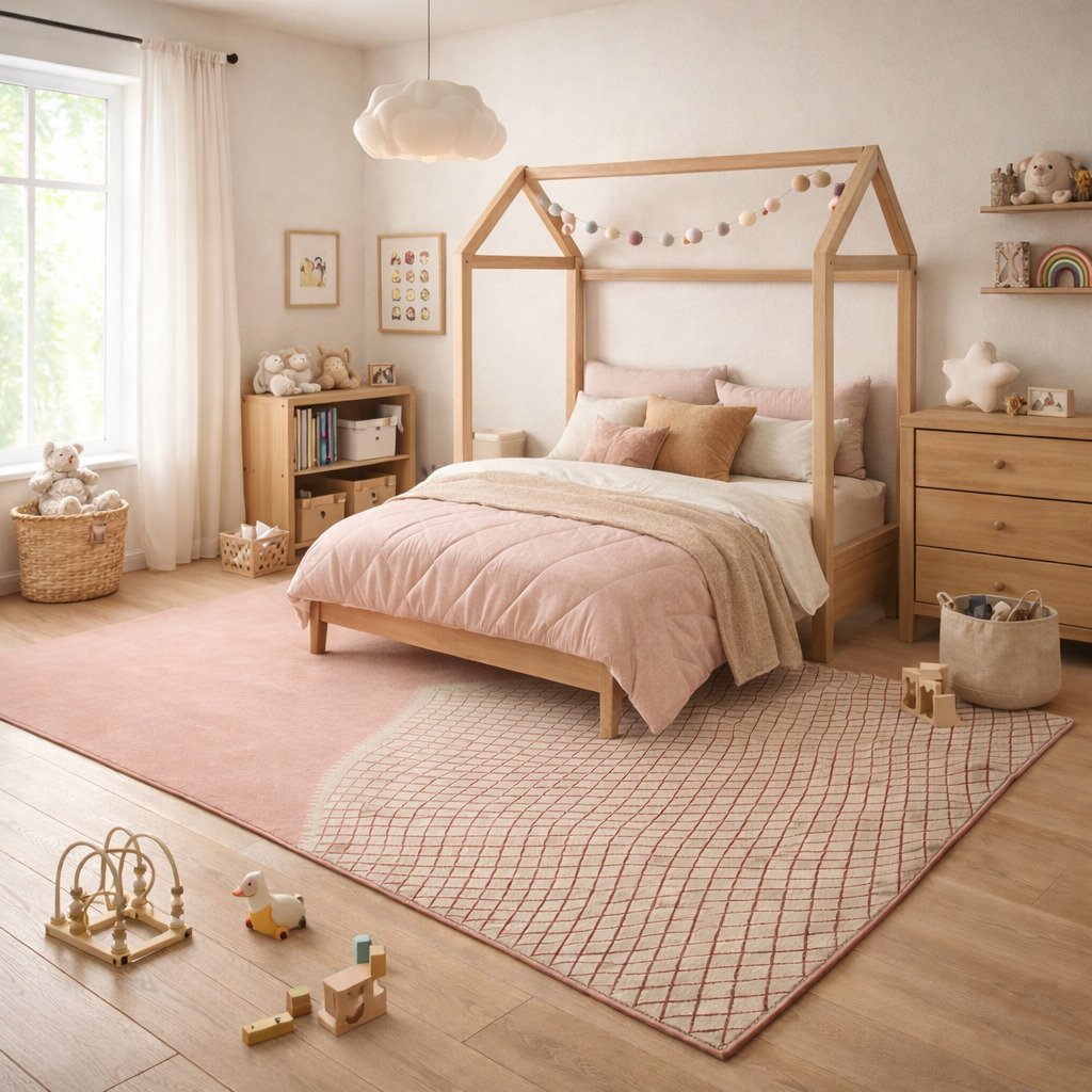 Half-Grid Lines Pink Hand-Tufted Area Rug for Living and Dining Room