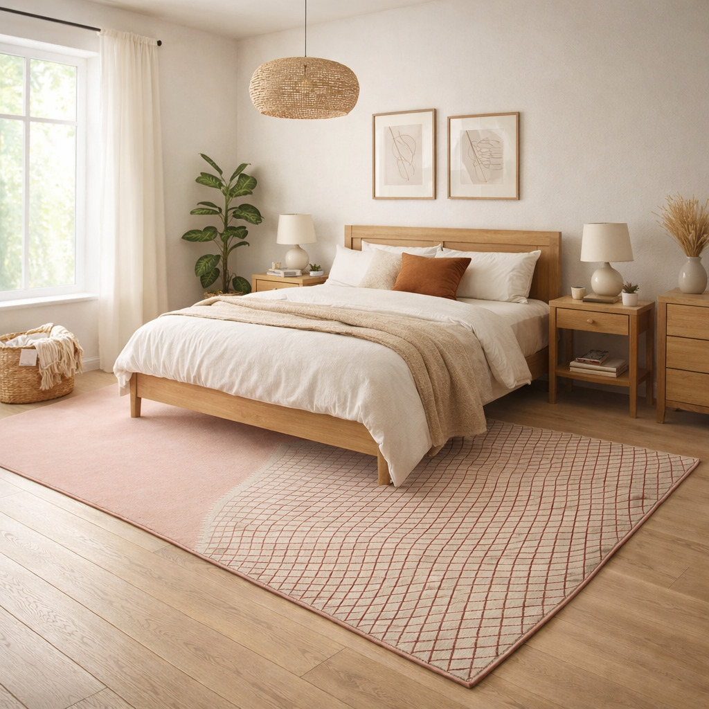 Half-Grid Lines Pink Hand-Tufted Area Rug for Living and Dining Room