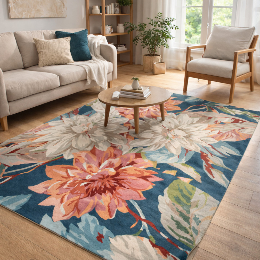 Image of Hand Tufted, Floral, Wool Area Rug, Multi Color, 5x7, 6x9, 7x10, 8x10, 9x12 Sizes, Dining Room, Living Room, Bedroom, or Hallway
