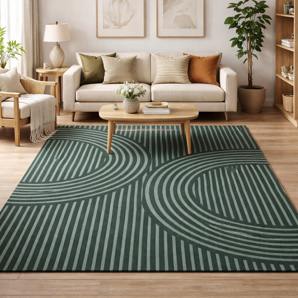 Image of Handmade rug | 11x13, 10x14, 9x12, 8x10 | Tufted wool | Green color rugs | Hallway, Living room carpet