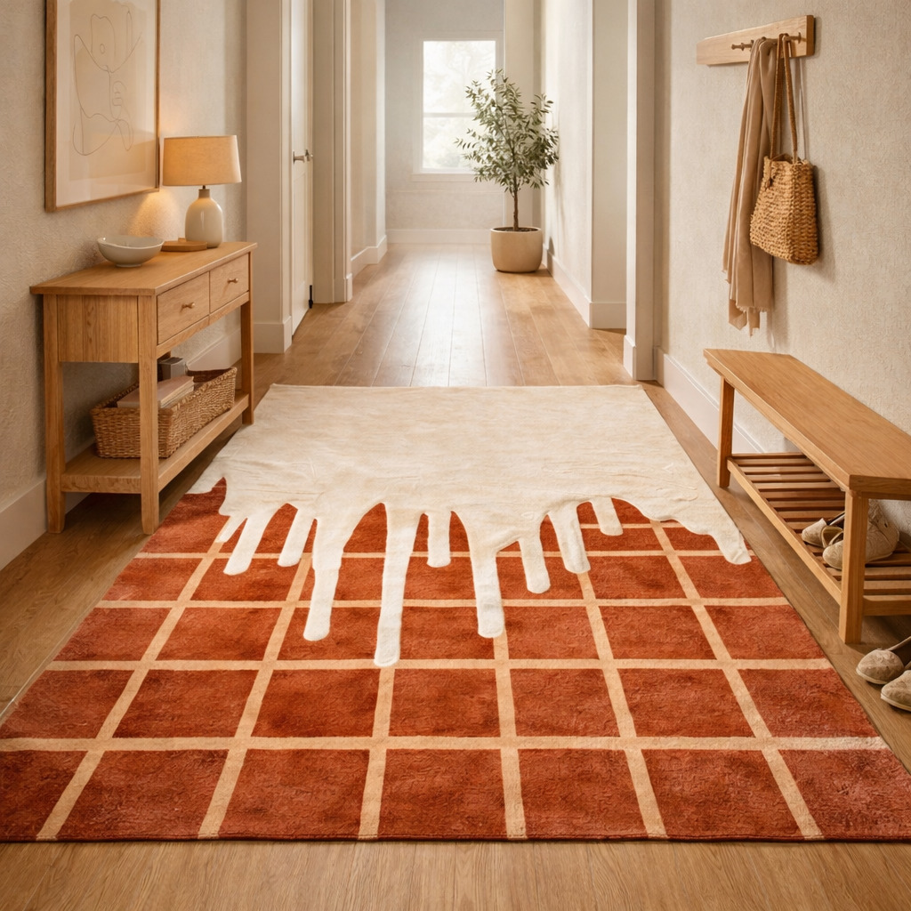 Hand Tufted Rectangle Wool Brown  Cream Rugs for Dining Room Kitchen Bedroom Hallway Living Room Available in 5x5 6x6 8x8 9x9 Sizes