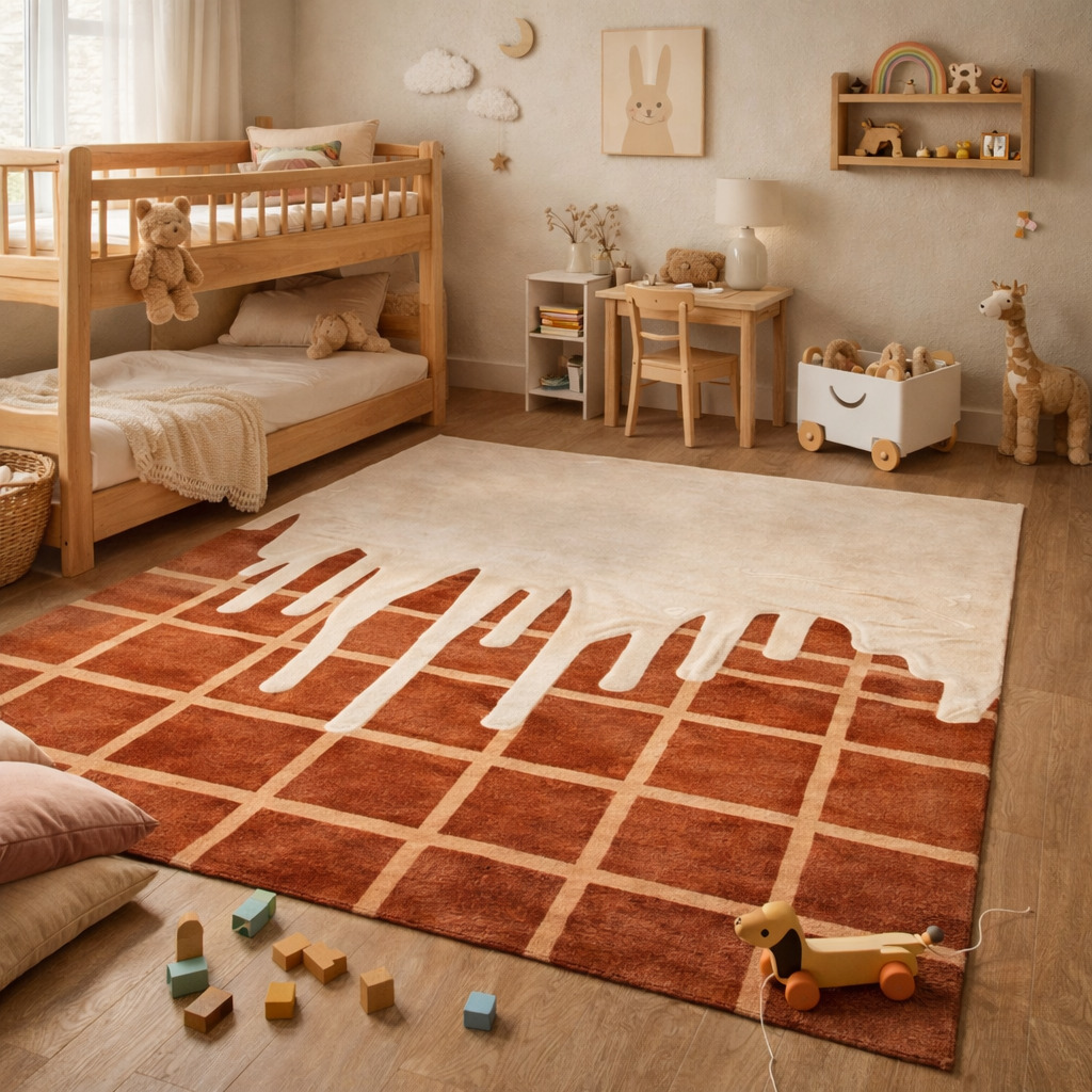 Hand Tufted Rectangle Wool Brown  Cream Rugs for Dining Room Kitchen Bedroom Hallway Living Room Available in 5x5 6x6 8x8 9x9 Sizes