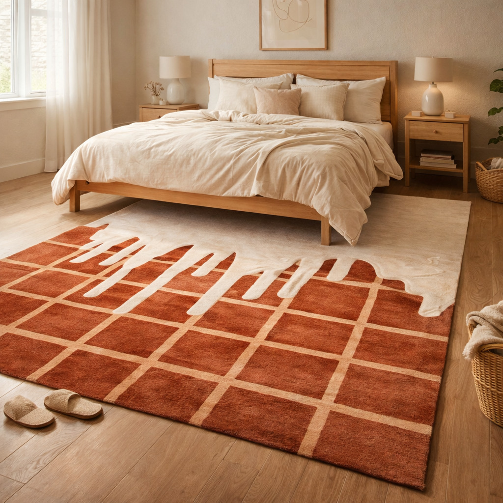 Hand Tufted Rectangle Wool Brown  Cream Rugs for Dining Room Kitchen Bedroom Hallway Living Room Available in 5x5 6x6 8x8 9x9 Sizes