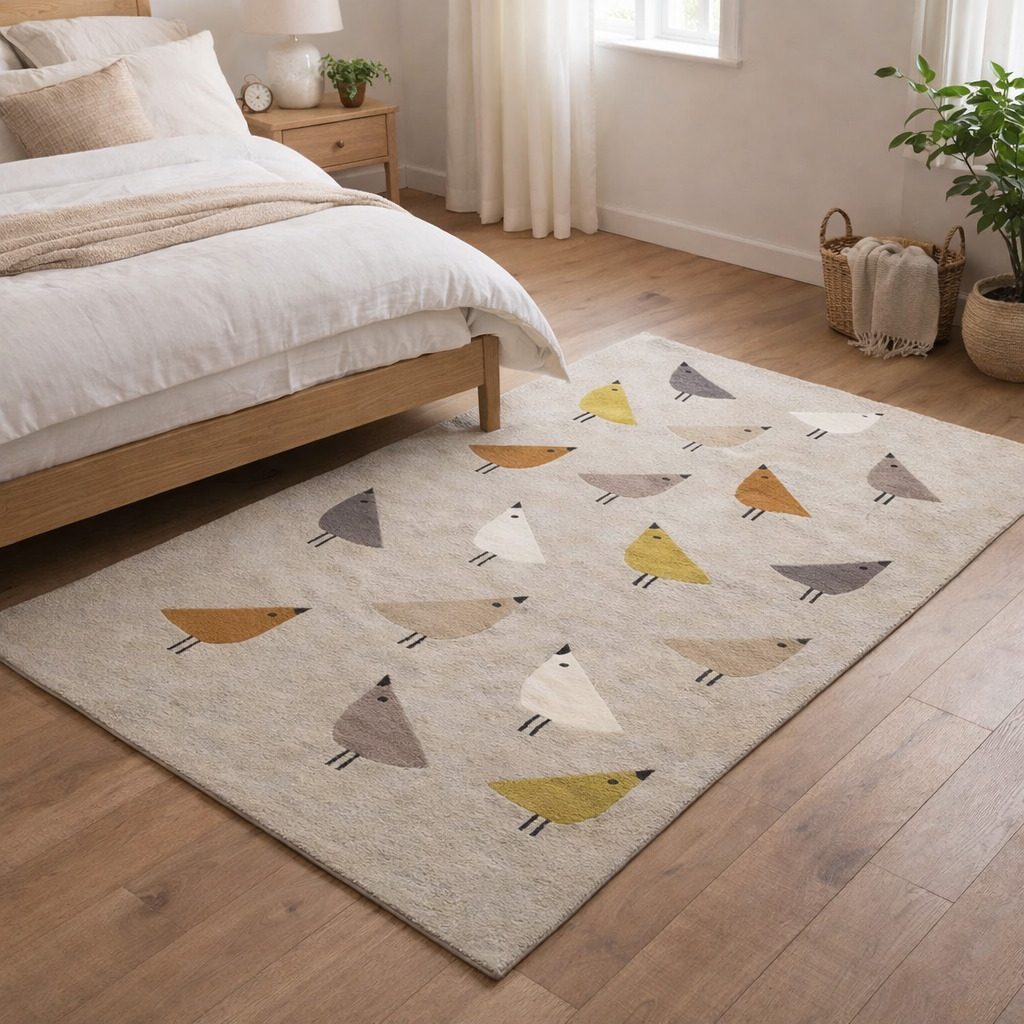 Tufted Geometric Bird Pattern Rug 5x7 6x9 8x11  9x12 Dining Room Living Room Bedroom Beige