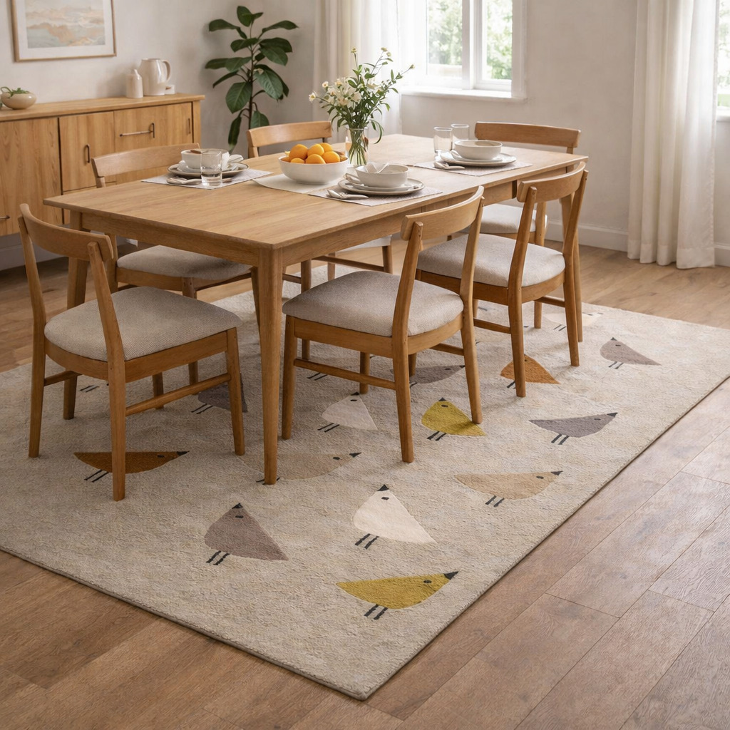 Tufted Geometric Bird Pattern Rug 5x7 6x9 8x11  9x12 Dining Room Living Room Bedroom Beige