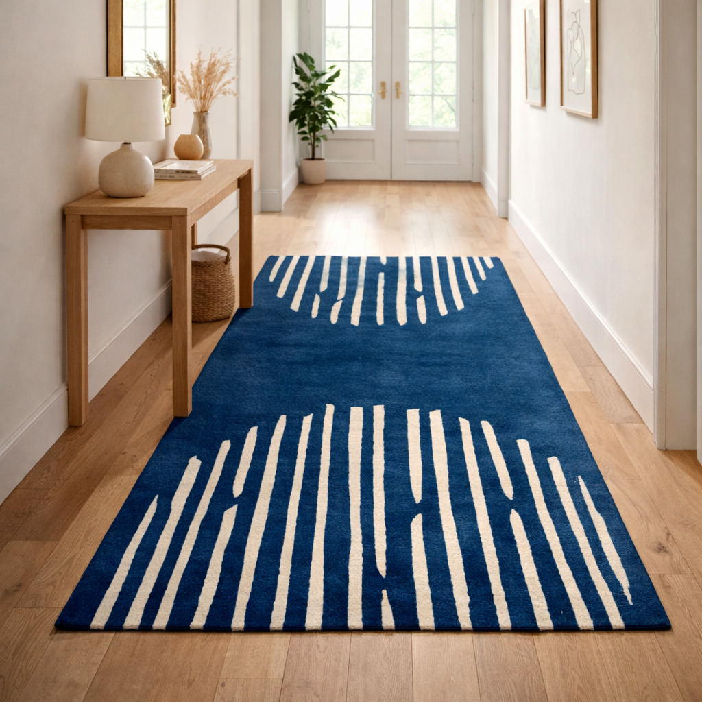 Tufted Carpet Rug Blue Wool Rectangle Bedroom Living Room Dining Room or Hallway Available in 6x8 7x10 8x11 9x12 Sizes