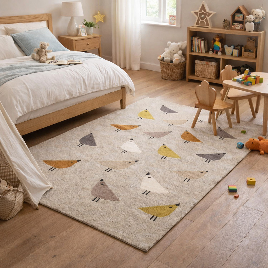 Tufted Geometric Bird Pattern Rug 5x7 6x9 8x11  9x12 Dining Room Living Room Bedroom Beige