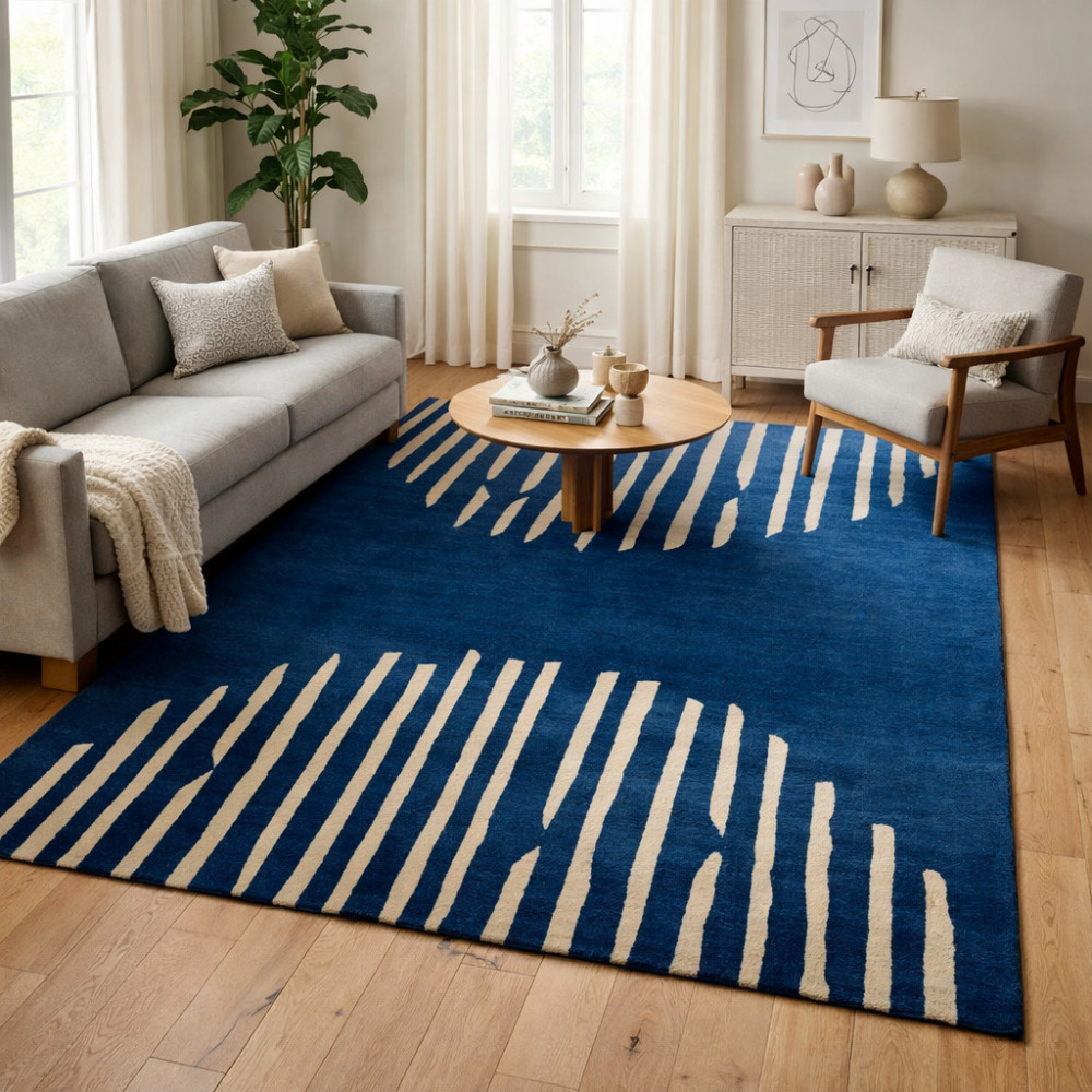 Image of Tufted Carpet Rug, Blue, Wool, Rectangle, Bedroom, Living Room, Dining Room, or Hallway, Available in 6x8, 7x10, 8x11, 9x12 Sizes