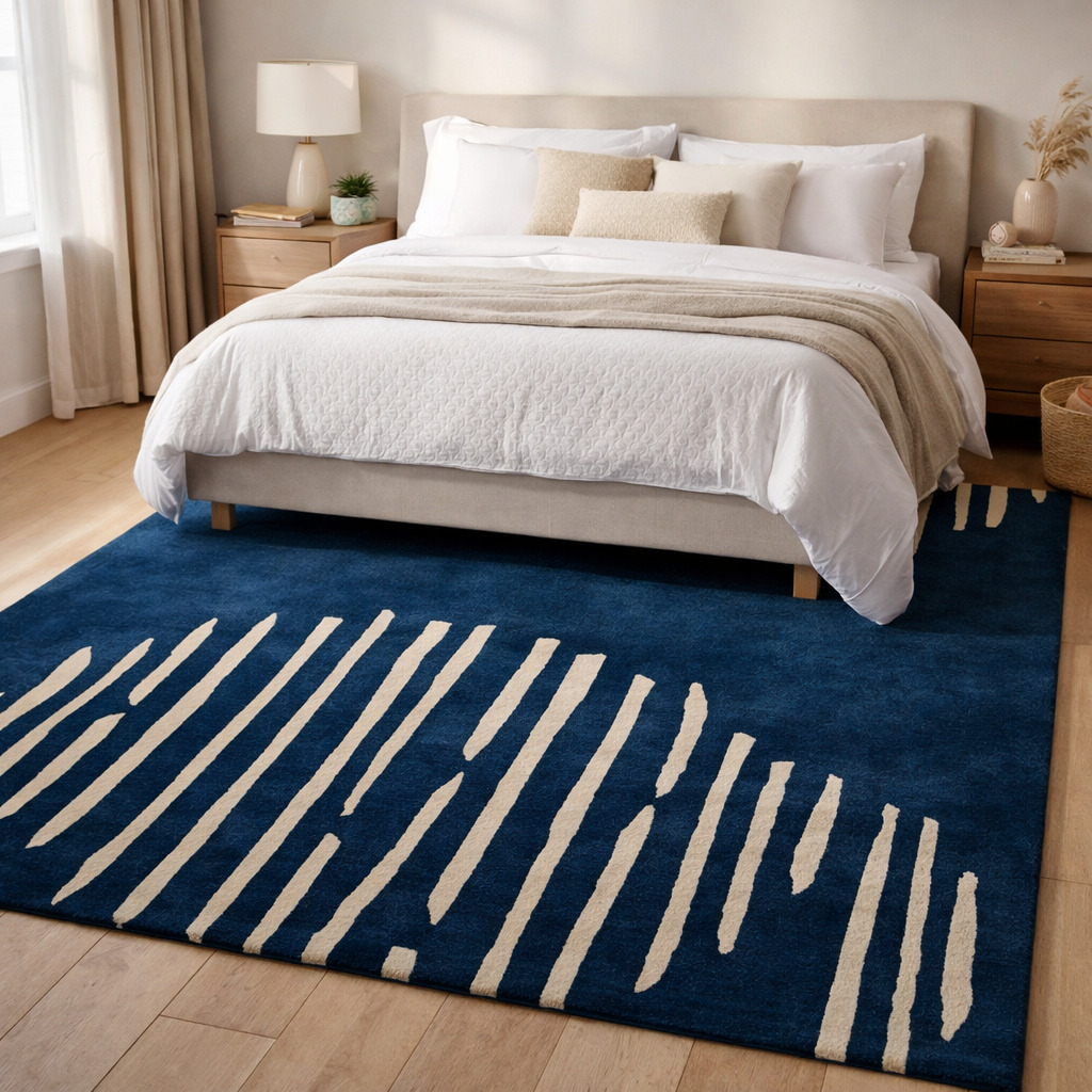 Tufted Carpet Rug Blue Wool Rectangle Bedroom Living Room Dining Room or Hallway Available in 6x8 7x10 8x11 9x12 Sizes