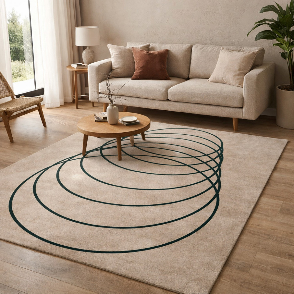 Image of Tufted, Beige, Wool Rug, Dining Room, Living Room, Bedroom &amp; Hallway, 5x7, 7x9, 8x11, 9x12 Sizes