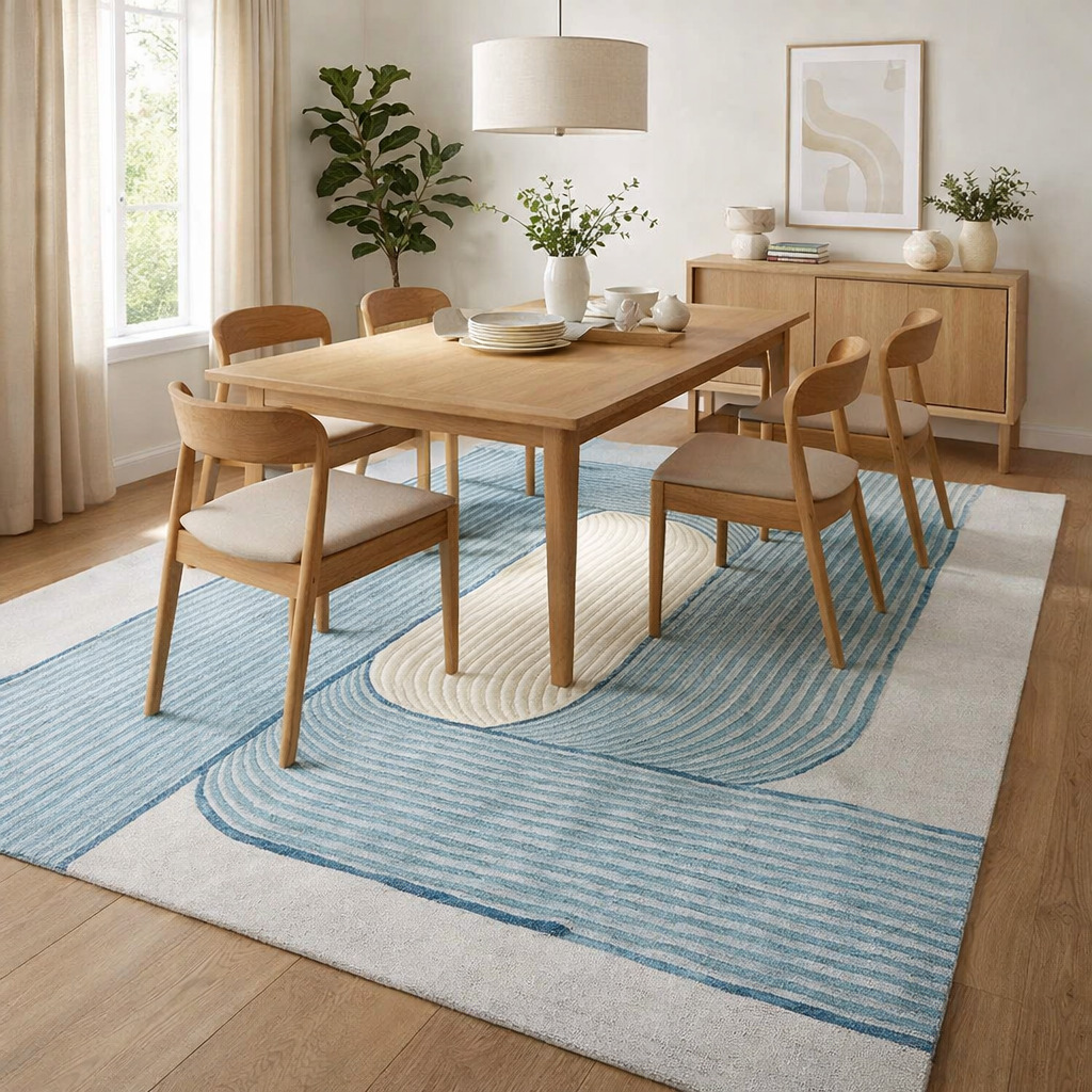 Hand Tufted Wool Rug Natural Blue  Grey 6x9 7x9 9x11 12x16 Rectangle Dining Room Hallway Bedroom Living Room