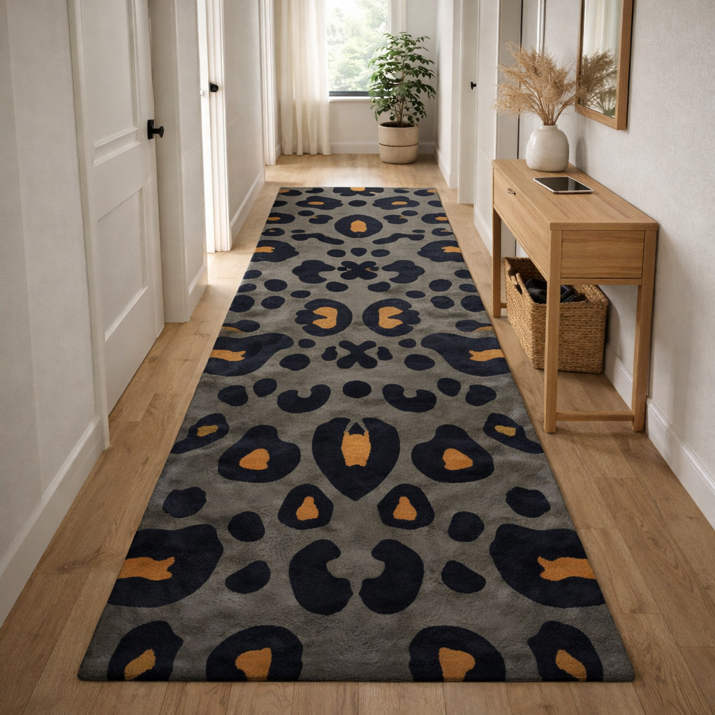 Hand Tufted Leopard Black  Gold Wool Rug Rectangle 5x6 5x8 8x11 11x13 Hallway Living Room Bedroom Dining Room
