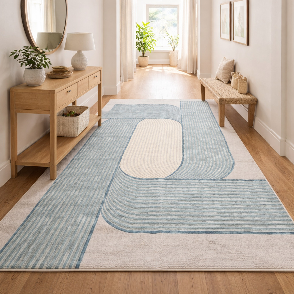 Hand Tufted Wool Rug Natural Blue  Grey 6x9 7x9 9x11 12x16 Rectangle Dining Room Hallway Bedroom Living Room
