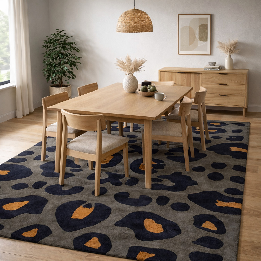 Hand Tufted Leopard Black  Gold Wool Rug Rectangle 5x6 5x8 8x11 11x13 Hallway Living Room Bedroom Dining Room