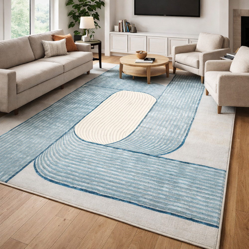 Image of Hand Tufted, Wool Rug, Natural Blue &amp; Grey, 6x9, 7x9, 9x11, 12x16, Rectangle, Dining Room, Hallway, Bedroom, Living Room