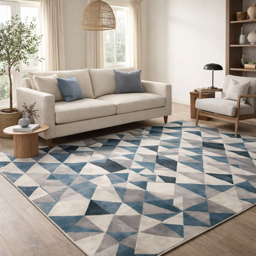 Image of Multi Natural, Hand Tufted, Wool Rug, Available in 5x7, 6x8, 7x9, and 8x9 Sizes, Dining Room, Bedroom, Living Room &amp; Hallway, Geometric Design