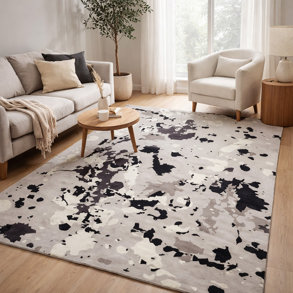 Hand Tufted Wool Rug Abstract Grey Perfect for Living Room Dining Room Bedroom Hallway Available in 5x8 6x8 6x10 9x12 Sizes