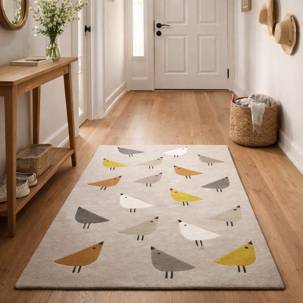 Tufted Geometric Bird Pattern Rug 5x7 6x9 8x11  9x12 Dining Room Living Room Bedroom Beige