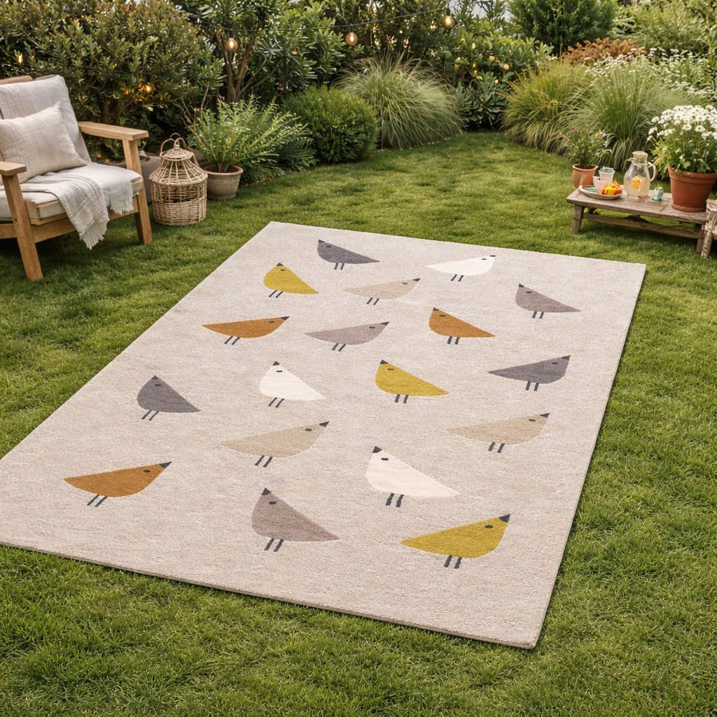 Tufted Geometric Bird Pattern Rug 5x7 6x9 8x11  9x12 Dining Room Living Room Bedroom Beige