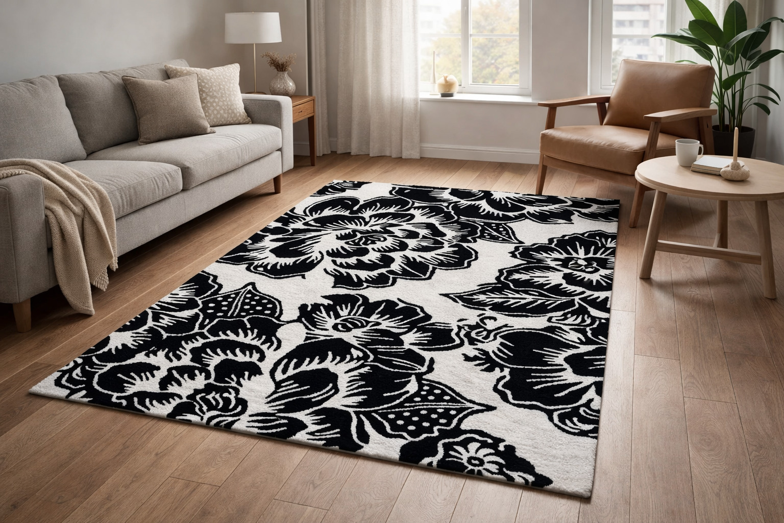 Tufted Seamless Tropical Floral Pattern Rug for Bedroom and Living Space