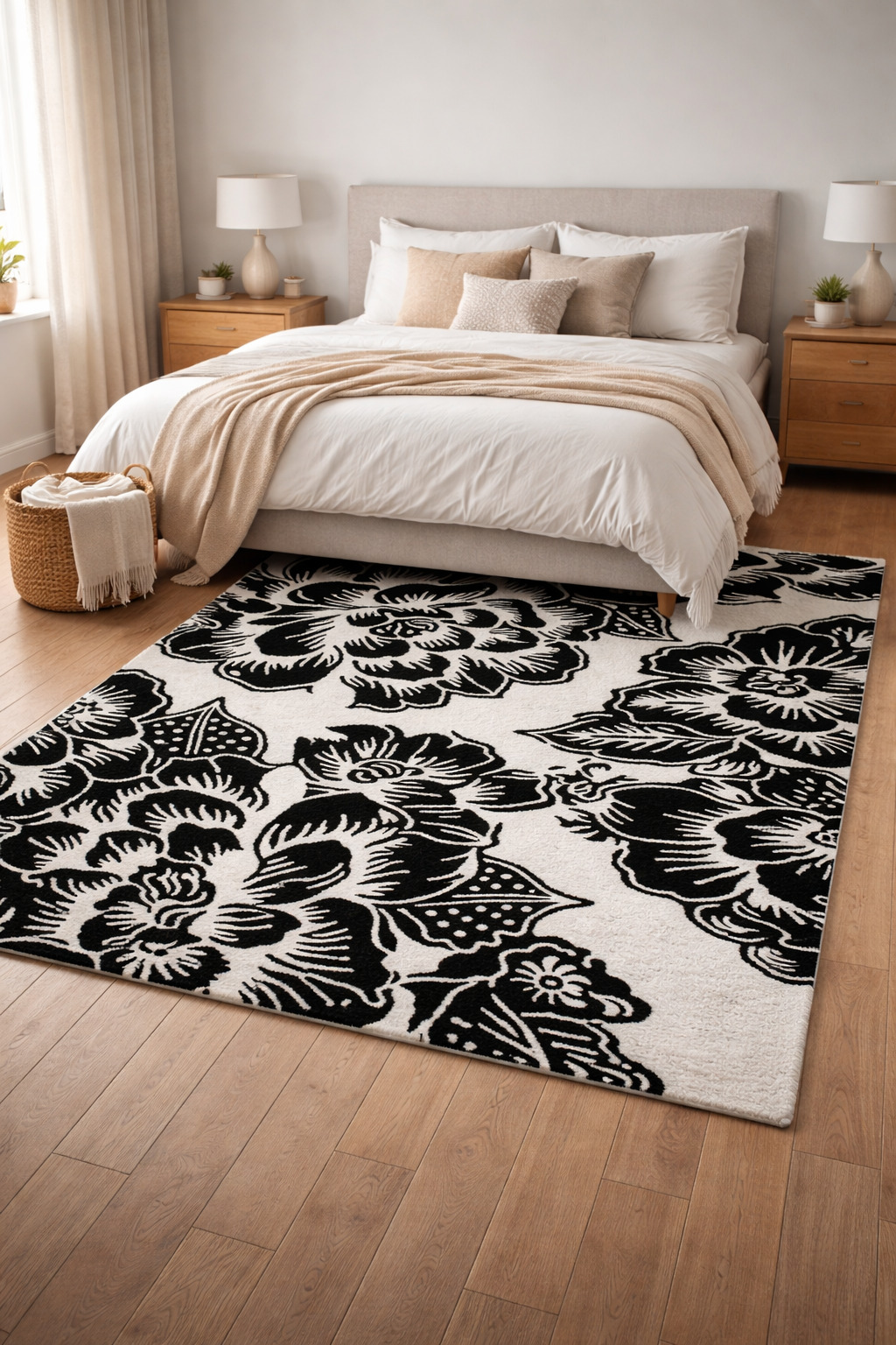 Tufted Seamless Tropical Floral Pattern Rug for Bedroom and Living Space