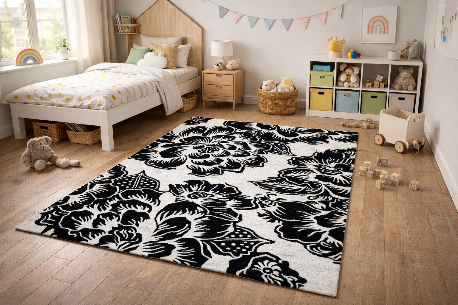Tufted Seamless Tropical Floral Pattern Rug for Bedroom and Living Space