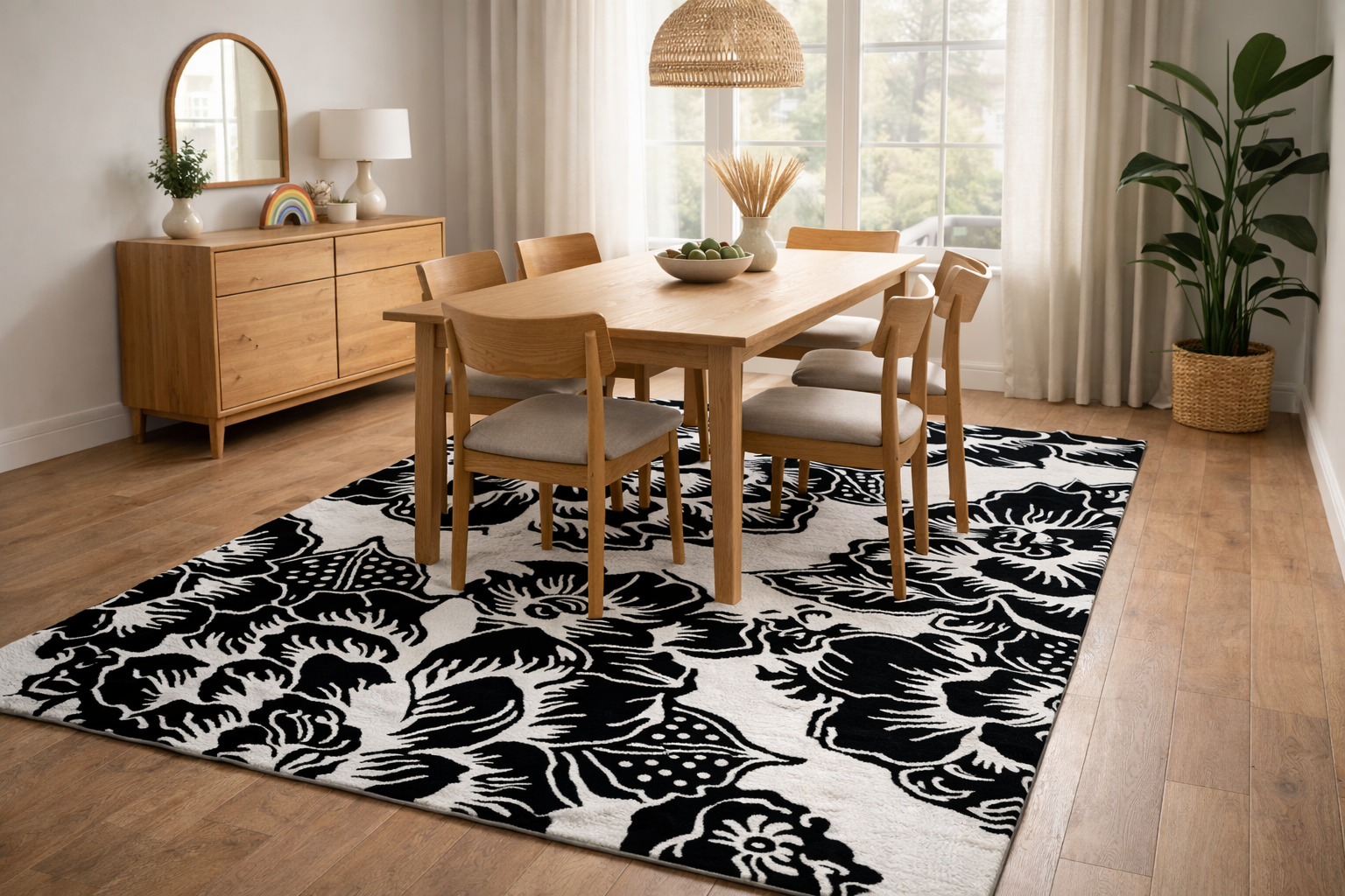 Tufted Seamless Tropical Floral Pattern Rug for Bedroom and Living Space