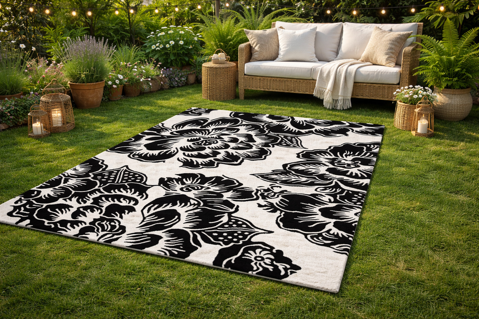 Tufted Seamless Tropical Floral Pattern Rug for Bedroom and Living Space