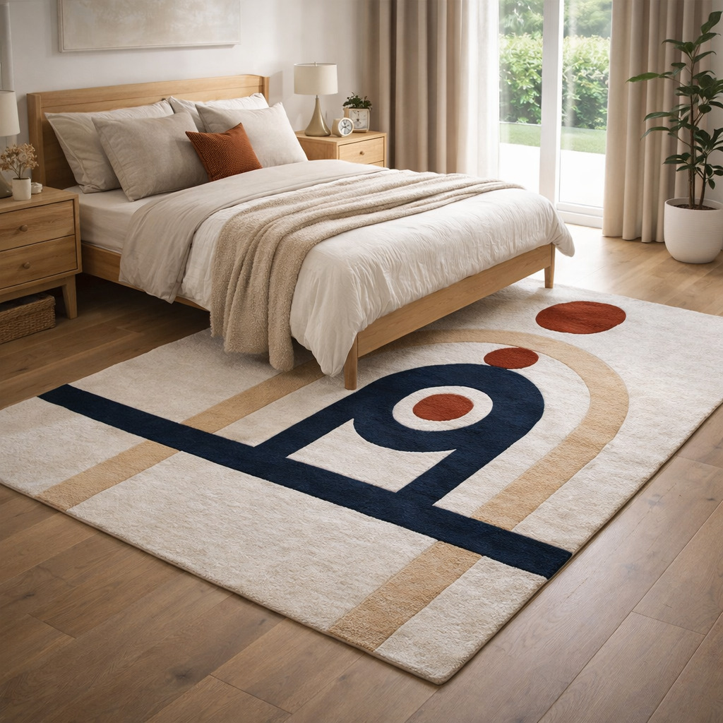 Tufted Cream Blue pattern Rug for Bedroom and Living Space