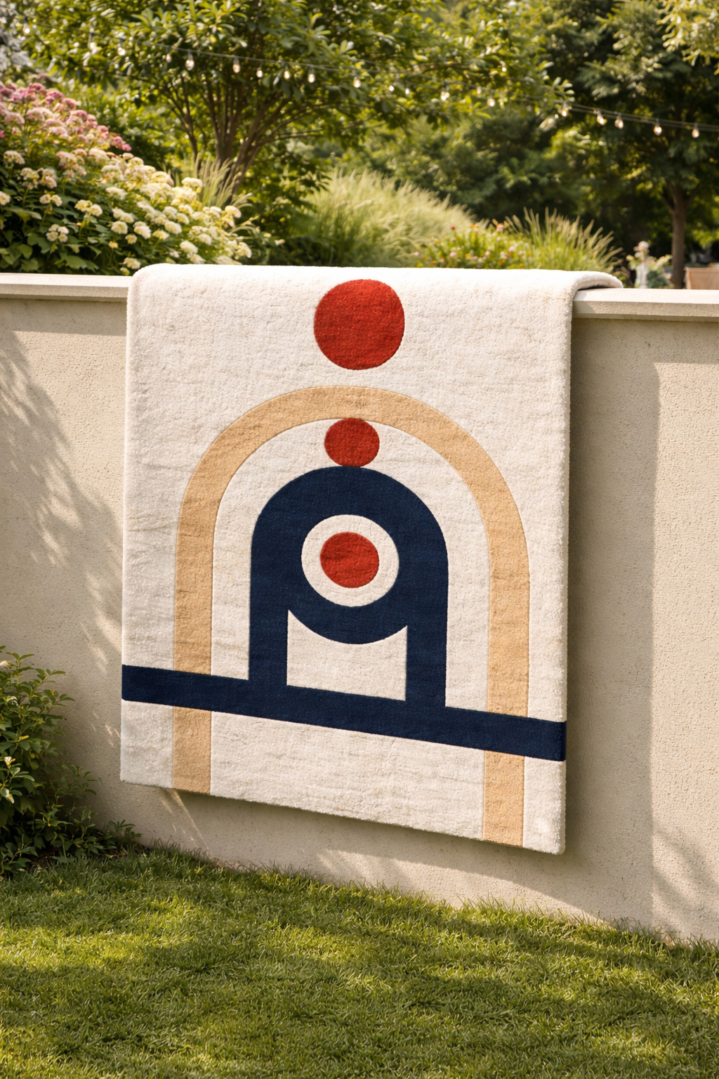 Tufted Cream Blue pattern Rug for Bedroom and Living Space