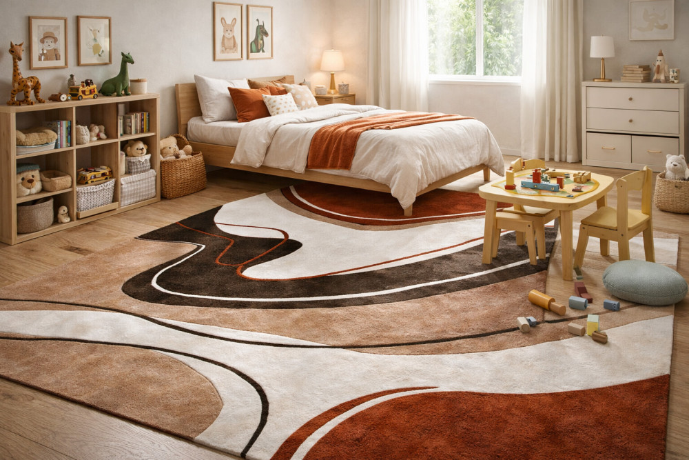 Image of Bedroom carpet | Abstract wool rug | Area rugs | 5x8, 6x9, 7x10, 8x11 | Tufted carpets