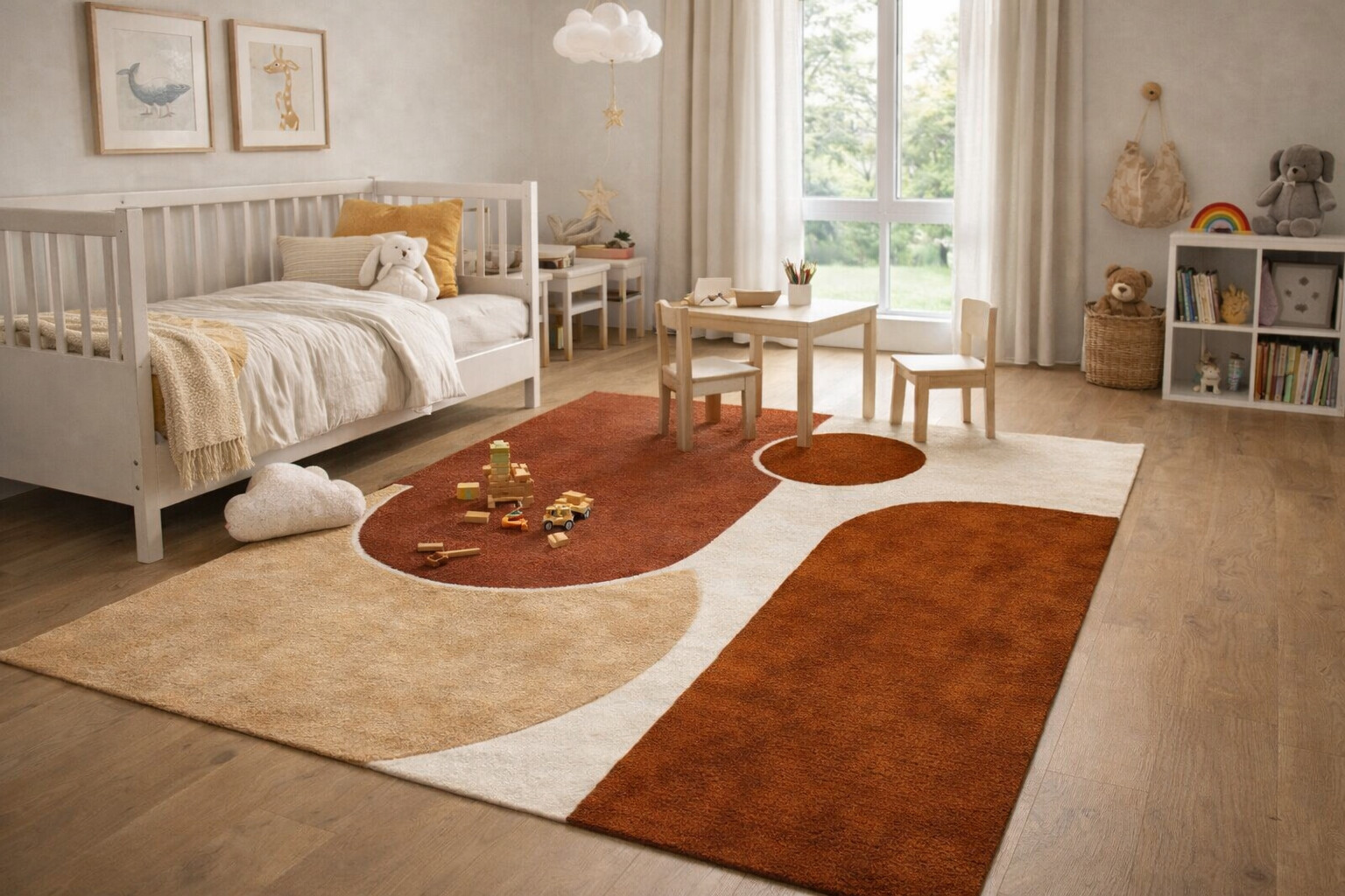 Kids room rug  Geometric carpet  Area rugs  5x8 6x8 6x9 7x10  White carpets  Hand tuffed