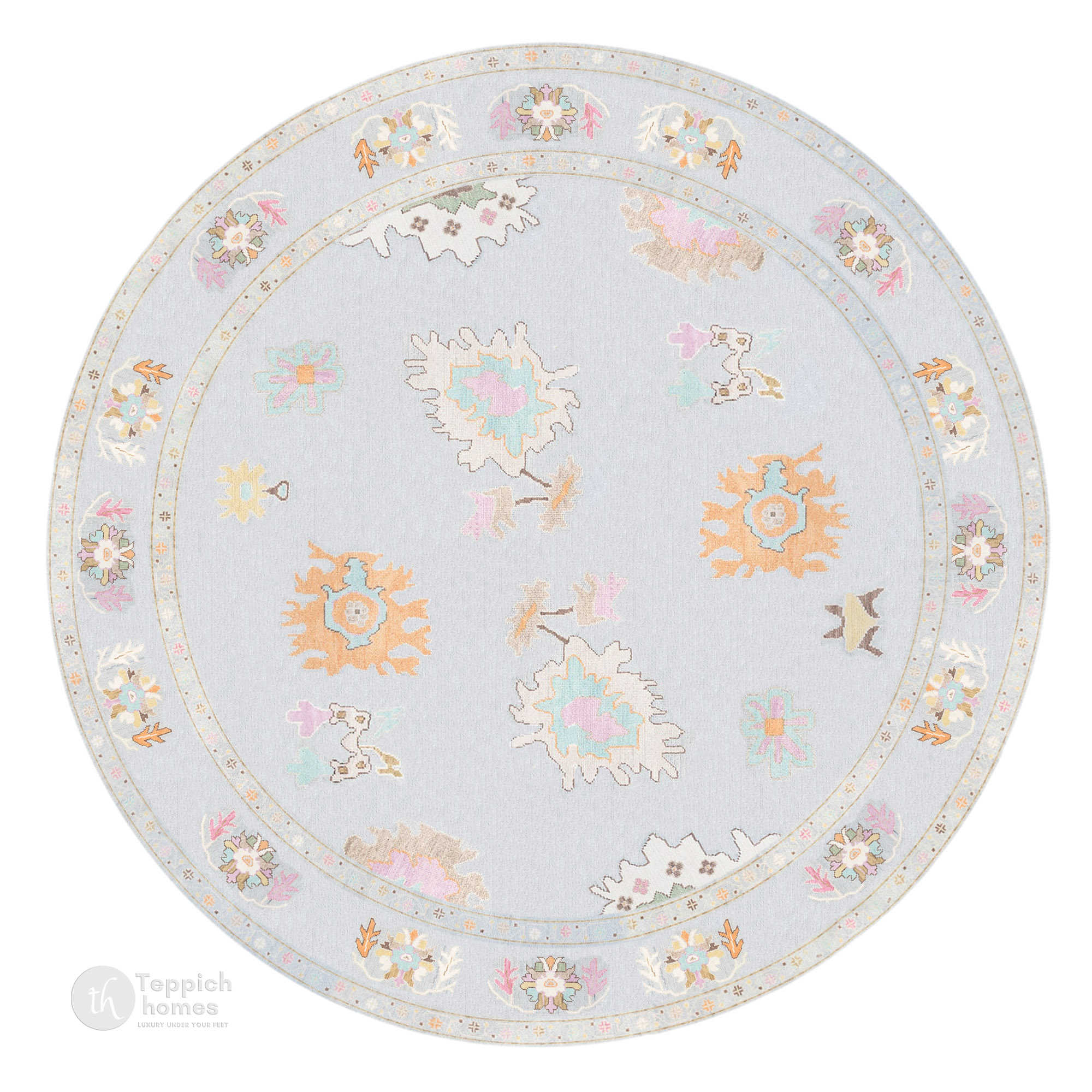 Round carpet Ivory area rug 5x5 6x6 8x8 10x10 Oushak hand knotted wool Geometric rugs Bed Living room