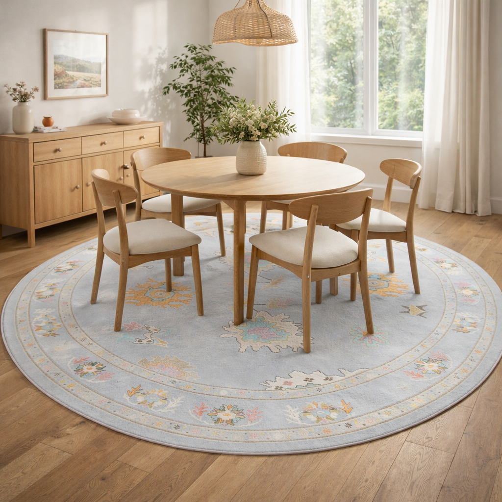 Round carpet Ivory area rug 5x5 6x6 8x8 10x10 Oushak hand knotted wool Geometric rugs Bed Living room