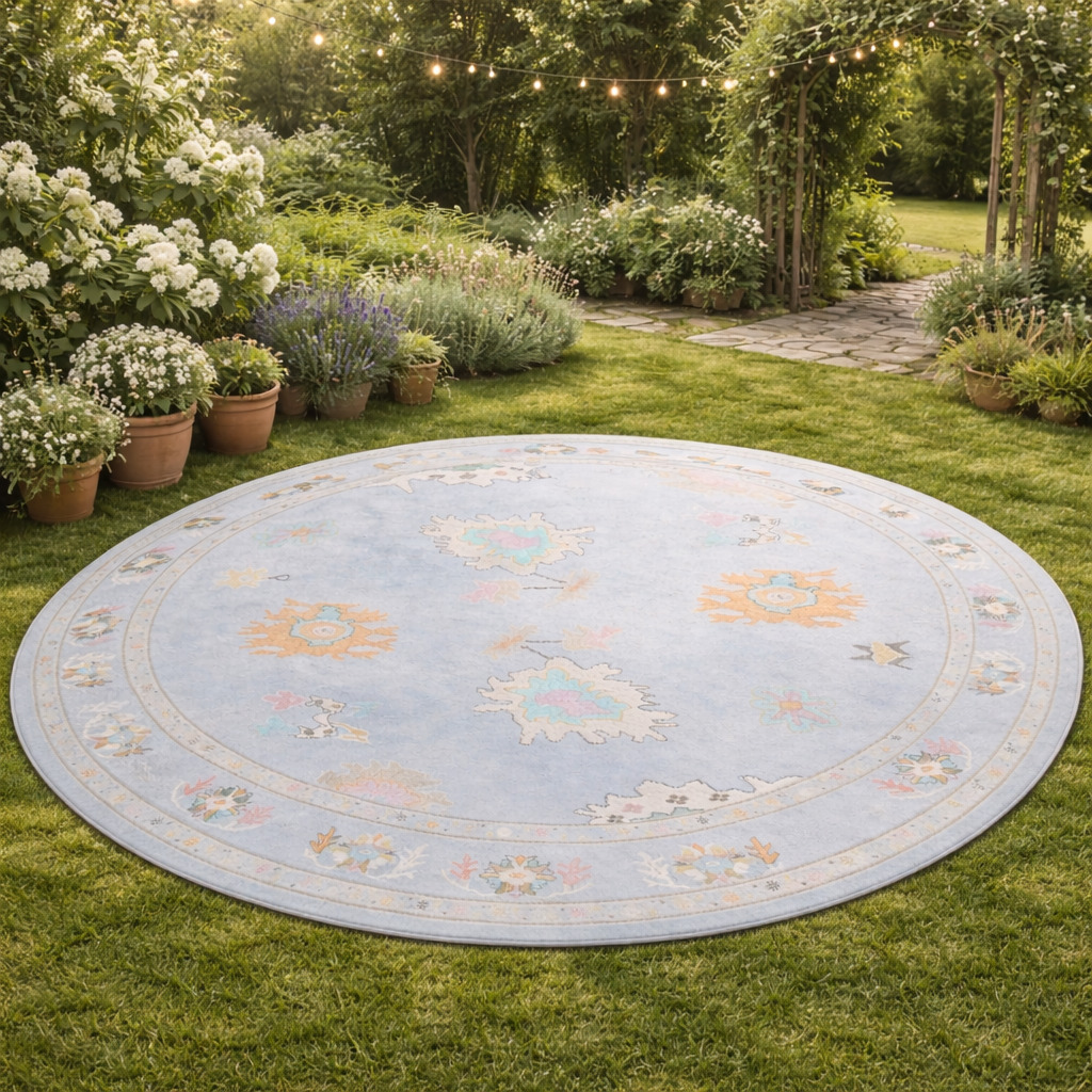 Round carpet Ivory area rug 5x5 6x6 8x8 10x10 Oushak hand knotted wool Geometric rugs Bed Living room