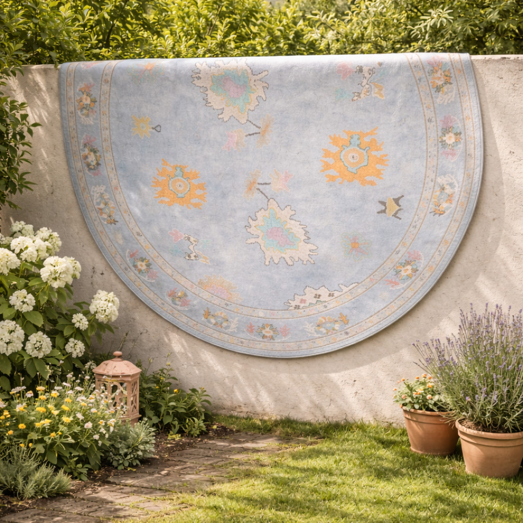 Round carpet Ivory area rug 5x5 6x6 8x8 10x10 Oushak hand knotted wool Geometric rugs Bed Living room