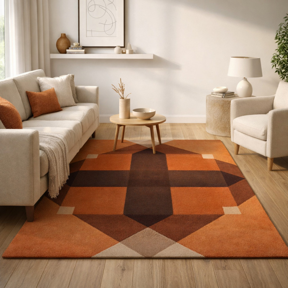 Image of Brown tufted rug | 7x10, 8x11, 9x12, 10x14 | Area rugs | Handmade | Woolen carpet | Bed, Living, room