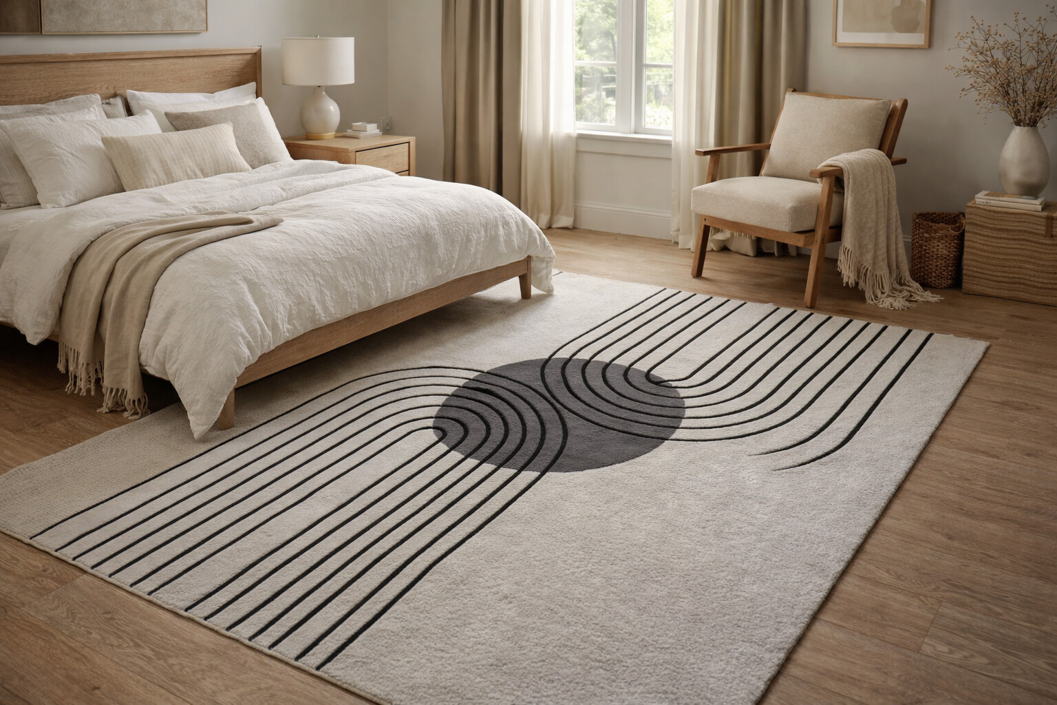 Modern Geometric Arc Rug Black  Grey