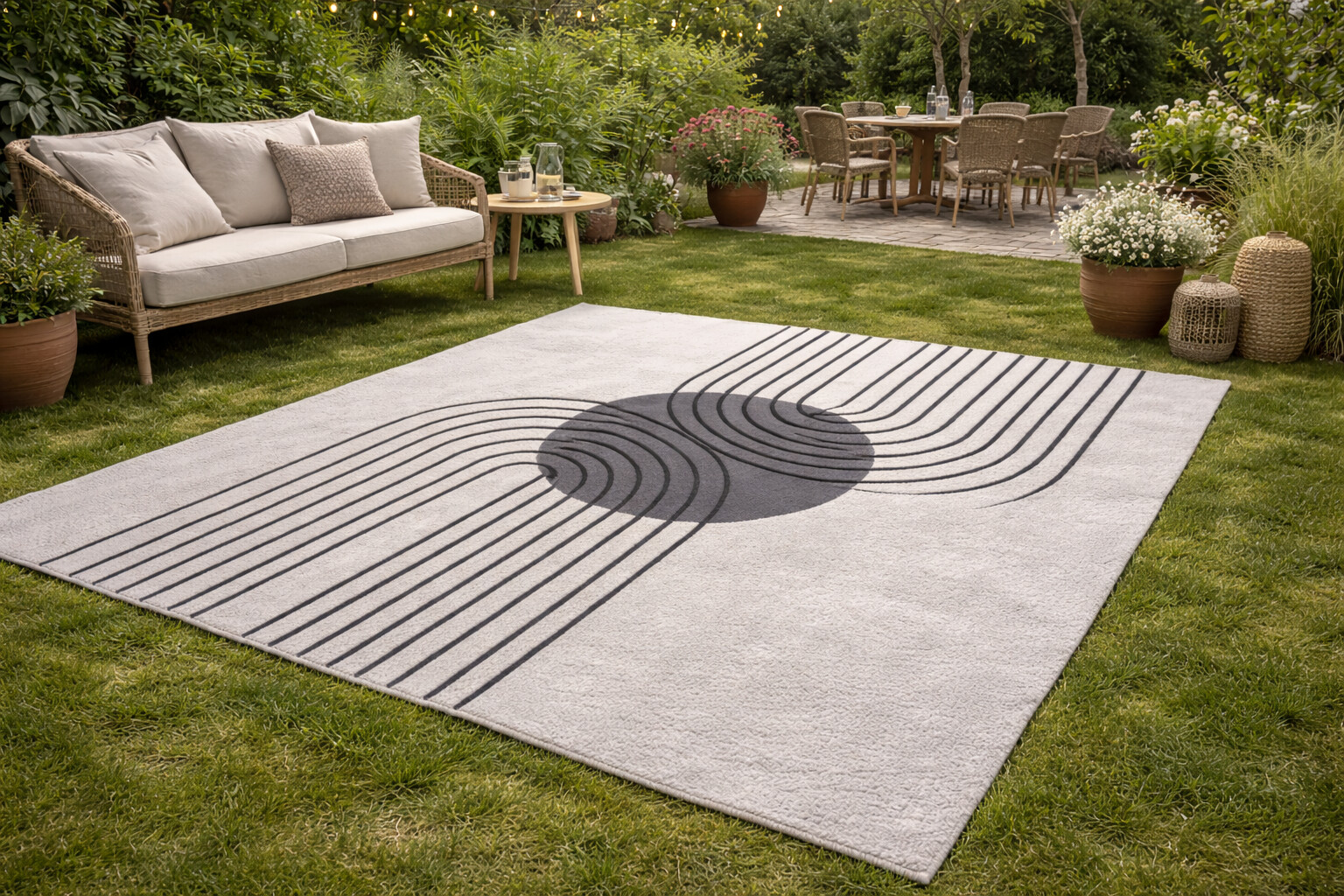 Modern Geometric Arc Rug Black  Grey